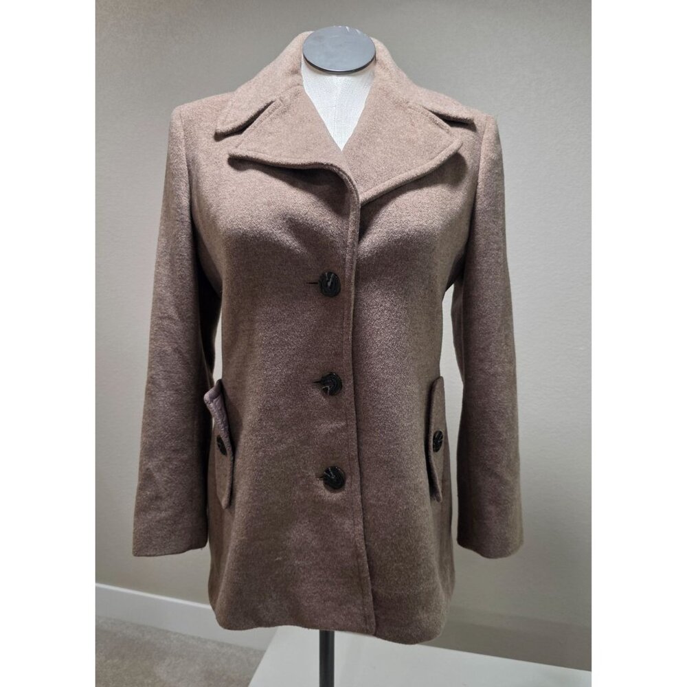Womens Medium Brown Wool-Blend Coat With Decorative Buttons & Two Side Pockets